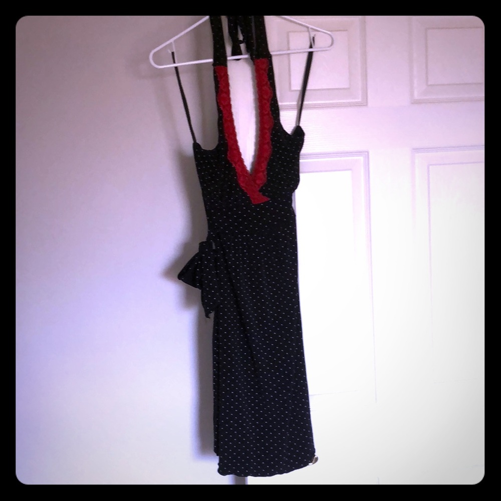 Red and black halter dress silky stretchy fabric